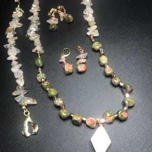 Golden quartz chip and unikite 3 pc ensemble